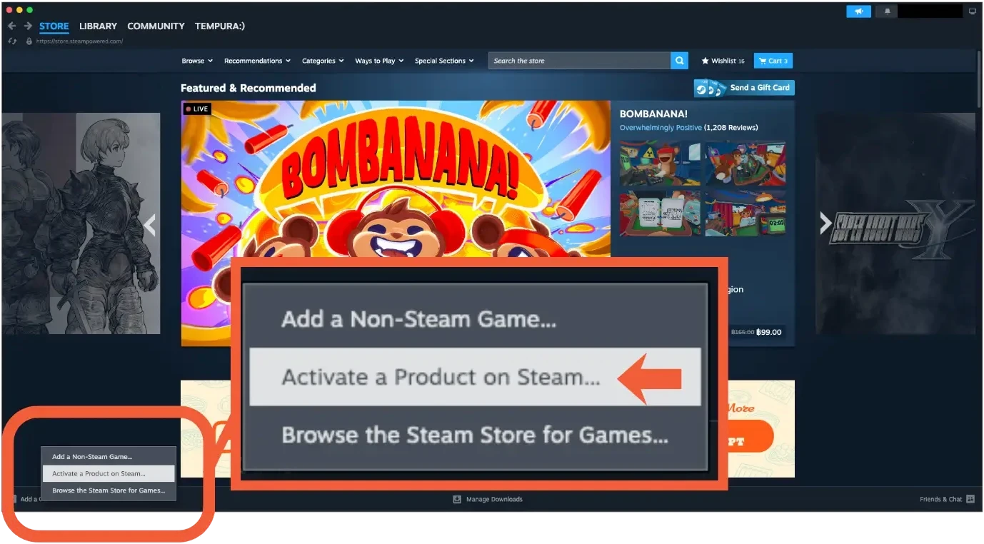 Step 2 in Steam: Activate a Product